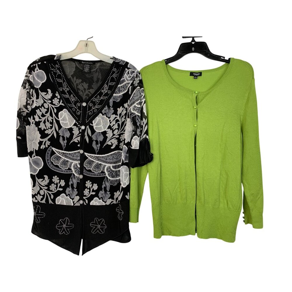 Lot of 2 Size L Tops Appointments Pullover Black Bling Top Premise Cardi 8829